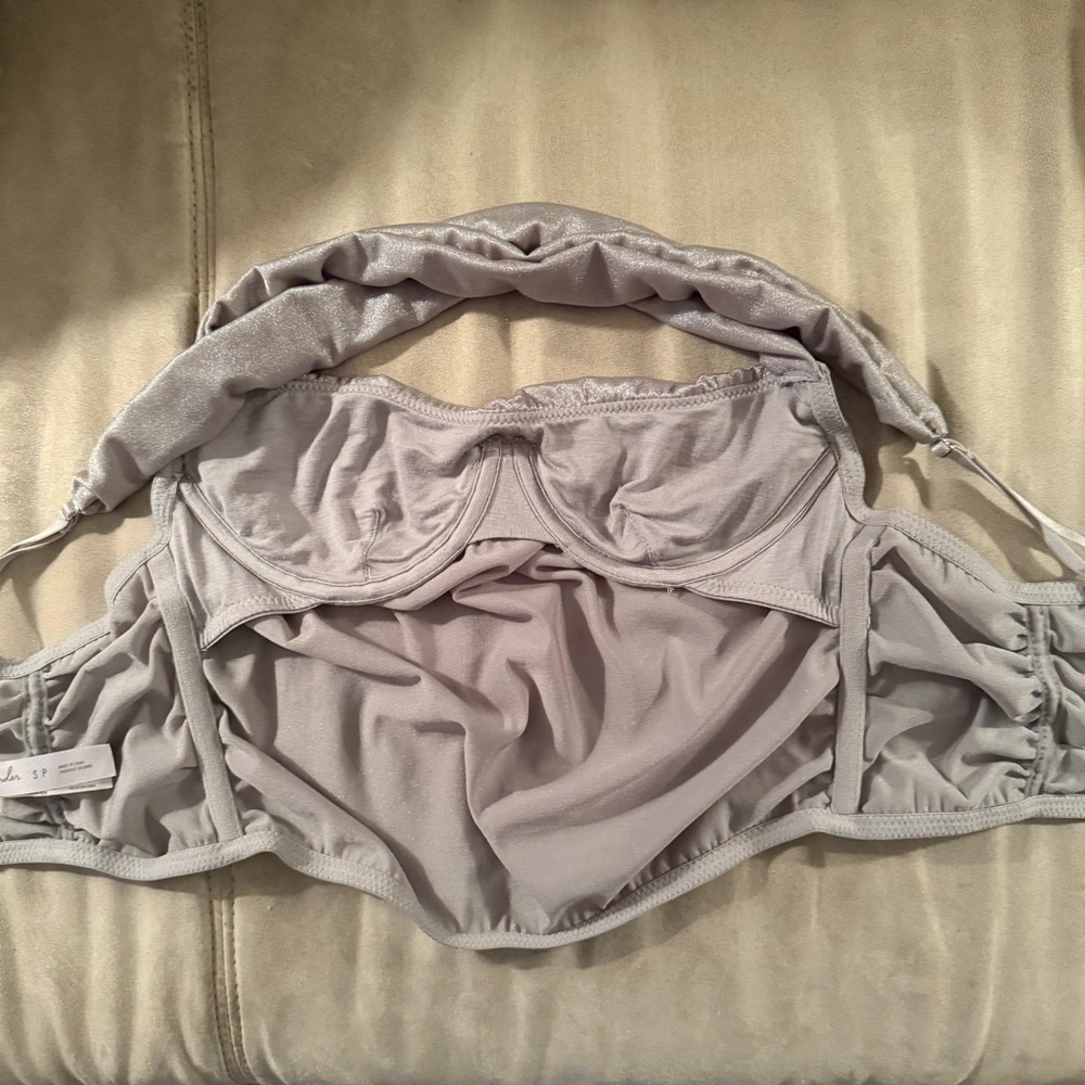 Urban Outfitters Out From Under Ella Shine Ruched Bustier Corset Top Silver. S. - Picture 8 of 10